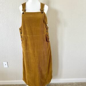 Vintage 90s Jessi Lee Sz 8 Mustard Yellow Corduroy Jumper Maxi Dress Modest Brow